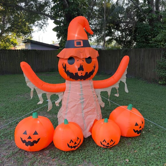 8FT Pumpkin Scarecrow Halloween Blow Up Inflatable Decoration with LED Light - Picture 1 of 11